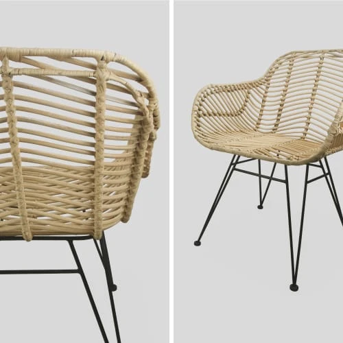 2 fauteuils en rotin naturel et métal, coussins noir Alice's Garden 2 Fauteuils En Rotin Naturel Et Métal, Coussins Noir -Magasin De Chaises 2 fauteuils en rotin naturel et metal coussins noir 5