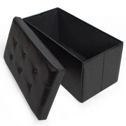 Tectake Poufs Banc Coffre De Rangement Pliable Grand Aspect Cuir 80x40x40cm Noir -Magasin De Chaises banc coffre de rangement pliable grand aspect cuir 80x40x40cm noir 2