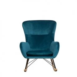 Beliani Fauteuils Chaise à Bascule En Velours Bleu Azur -Magasin De Chaises chaise a bascule en velours bleu azur 2