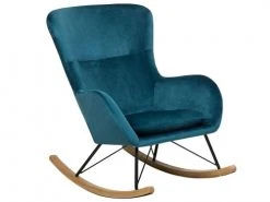 Beliani Fauteuils Chaise à Bascule En Velours Bleu Azur