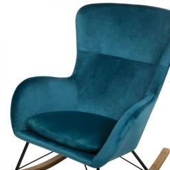 Beliani Fauteuils Chaise à Bascule En Velours Bleu Azur -Magasin De Chaises chaise a bascule en velours bleu azur 4