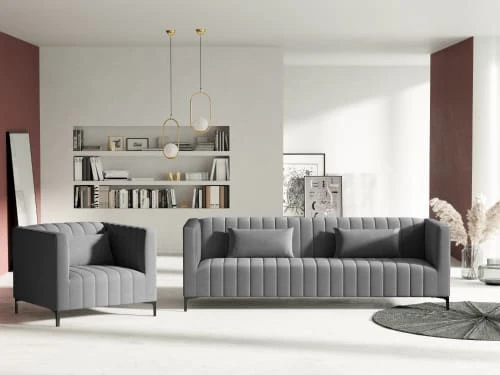 Fauteuil 1 place en velours gris clair Micadoni Home Fauteuils Fauteuil 1 Place En Velours Gris Clair -Magasin De Chaises fauteuil 1 place en velours gris clair 3