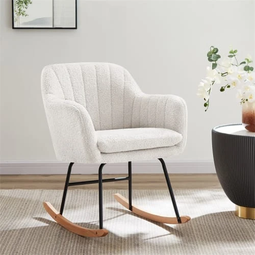 Fauteuil à bascule en tissu 1 place blanc Baita Fauteuils Fauteuil à Bascule En Tissu 1 Place Blanc -Magasin De Chaises fauteuil a bascule en tissu 1 place blanc 1