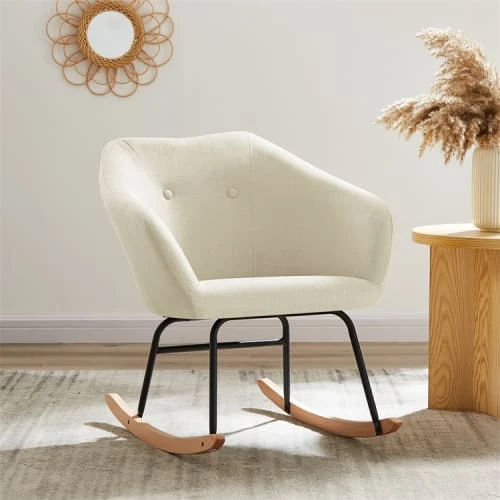 Fauteuil à bascule en tissu 1 place crème Baita Fauteuils Fauteuil à Bascule En Tissu 1 Place Crème -Magasin De Chaises fauteuil a bascule en tissu 1 place creme 1