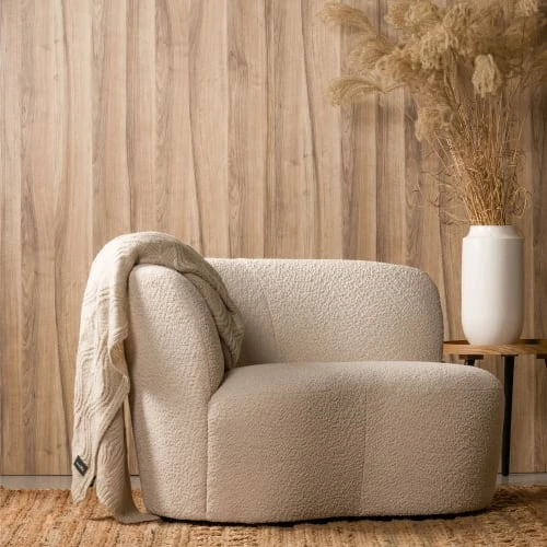 Fauteuil angle gauche en tissu bouclette ecru Woood Fauteuils Fauteuil Angle Gauche En Tissu Bouclette Ecru -Magasin De Chaises fauteuil angle gauche en tissu bouclette ecru 1