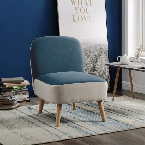 Fauteuil assise polyester bleu pieds bois ATHM DESIGN Fauteuils Fauteuil Assise Polyester Bleu Pieds Bois -Magasin De Chaises fauteuil assise polyester bleu pieds bois 1