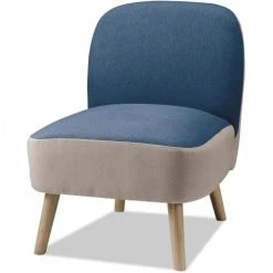 ATHM DESIGN Fauteuils Fauteuil Assise Polyester Bleu Pieds Bois