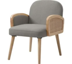 ATHM DESIGN Fauteuils Fauteuil Assise Polyester Gris Pieds Bois