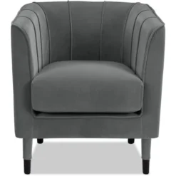 ATHM DESIGN Fauteuils Fauteuil Assise Velours Gris Pieds Bois