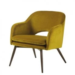 Maisons Du Monde Fauteuils Fauteuil Bas Vintage En Velours Jaune Moutarde