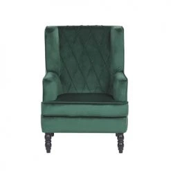 Beliani Fauteuils Fauteuil Bergère En Velours Vert Avec Repose-pieds Assorti -Magasin De Chaises fauteuil bergere en velours vert avec repose pieds assorti 3