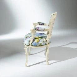 Robin Des Bois Fauteuils Fauteuil Cabriolet Patine Ivoire Et Tissu Lin Fleuri -Magasin De Chaises fauteuil cabriolet patine ivoire et tissu lin fleuri 5