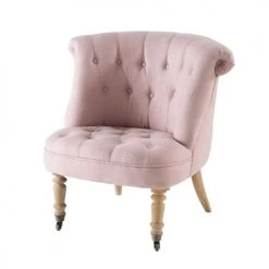 Maisons Du Monde Fauteuils Fauteuil Capitonné En Lin Lavé Rose Poudré