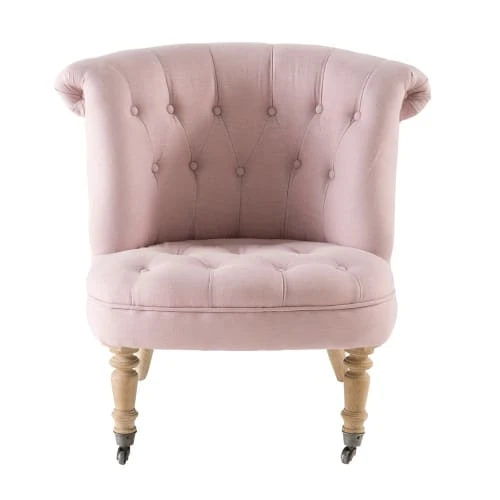 Fauteuil capitonné en lin lavé rose poudré Maisons Du Monde Fauteuils Fauteuil Capitonné En Lin Lavé Rose Poudré -Magasin De Chaises fauteuil capitonne en lin lave rose poudre 1000 15 33 175472 2
