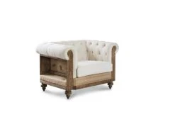 PIB Fauteuils Fauteuil Chesterfield En Lin Beige