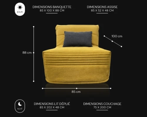 DIVA SALON Fauteuils Fauteuil Convertible 1 Place En Tissu Jaune Moutarde 5 DIVA SALON Fauteuils Fauteuil Convertible 1 Place En Tissu Jaune Moutarde – Image 5