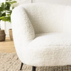 MACABANE Fauteuils Fauteuil Cosy Tissu Bouclette Blanc Pieds Métal Noir -Magasin De Chaises fauteuil cosy tissu bouclette blanc pieds metal noir 2