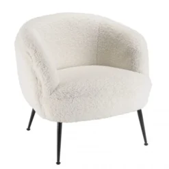 MACABANE Fauteuils Fauteuil Cosy Tissu Bouclette Blanc Pieds Métal Noir
