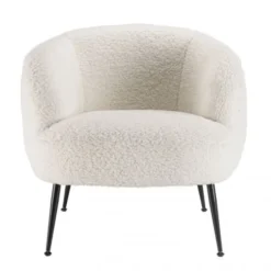 MACABANE Fauteuils Fauteuil Cosy Tissu Bouclette Blanc Pieds Métal Noir -Magasin De Chaises fauteuil cosy tissu bouclette blanc pieds metal noir 3