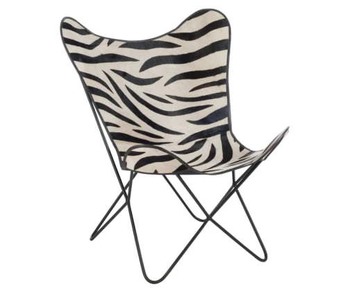 Fauteuil cuir papillon motifs zébrés Meubles & Design Fauteuils Fauteuil Cuir Papillon Motifs Zébrés -Magasin De Chaises fauteuil cuir papillon motifs zebres