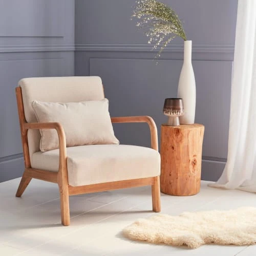 Fauteuil design beige en bois et tissu Alice's Garden Fauteuils Fauteuil Design Beige En Bois Et Tissu -Magasin De Chaises fauteuil design beige en bois et tissu 1