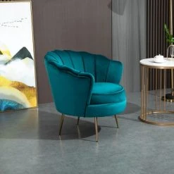 Homcom Fauteuils Fauteuil Design Coquillage Pieds Dorés Effilés Velours Bleu Canard 3 Homcom Fauteuils Fauteuil Design Coquillage Pieds Dorés Effilés Velours Bleu Canard -Magasin De Chaises fauteuil design coquillage pieds dores effiles velours bleu canard 3