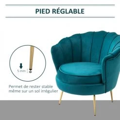 Homcom Fauteuils Fauteuil Design Coquillage Pieds Dorés Effilés Velours Bleu Canard 4 Homcom Fauteuils Fauteuil Design Coquillage Pieds Dorés Effilés Velours Bleu Canard -Magasin De Chaises fauteuil design coquillage pieds dores effiles velours bleu canard 4