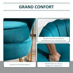 Homcom Fauteuils Fauteuil Design Coquillage Pieds Dorés Effilés Velours Bleu Canard 5 Homcom Fauteuils Fauteuil Design Coquillage Pieds Dorés Effilés Velours Bleu Canard -Magasin De Chaises fauteuil design coquillage pieds dores effiles velours bleu canard 5