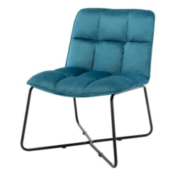 Moloo Fauteuils Fauteuil Design Velours Bleu Canard Pieds Métal Noir