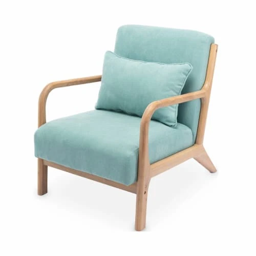 Alice's Garden Fauteuils Fauteuil En Bois Avec Tissu Vert D'eau 65x 80x79cm 1 Alice's Garden Fauteuils Fauteuil En Bois Avec Tissu Vert D'eau 65x 80x79cm