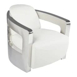 Now’s Home Fauteuils Fauteuil En Cuir Blanc Structure En Acier Inoxydable