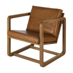 Maisons Du Monde Fauteuils Fauteuil En Cuir De Vache Marron Et Bois De ChĂȘne