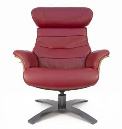 My New Design Fauteuils Fauteuil En Cuir Et Bois Chêne Naturel - Cuir Rouge -Magasin De Chaises fauteuil en cuir et bois chene naturel cuir rouge 3