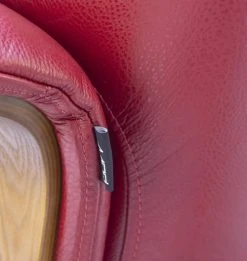 My New Design Fauteuils Fauteuil En Cuir Et Bois Chêne Naturel - Cuir Rouge -Magasin De Chaises fauteuil en cuir et bois chene naturel cuir rouge 5