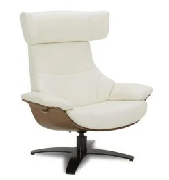 My New Design Fauteuils Fauteuil En Cuir Et Chêne Naturel - Cuir Blanc