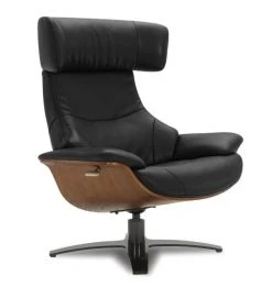 My New Design Fauteuils Fauteuil En Cuir Et Chêne Naturel - Cuir Noir