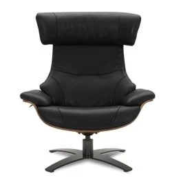 My New Design Fauteuils Fauteuil En Cuir Et Chêne Naturel - Cuir Noir -Magasin De Chaises fauteuil en cuir et chene naturel cuir noir 4