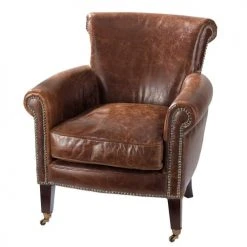 Maisons Du Monde Fauteuils Fauteuil En Cuir Marron Effet Vieilli