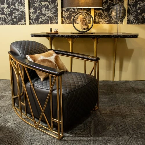 Fauteuil en cuir matelassé noir structure en inox cuivré Now’s Home Fauteuils Fauteuil En Cuir Matelassé Noir Structure En Inox Cuivré -Magasin De Chaises fauteuil en cuir matelasse noir structure en inox cuivre 1