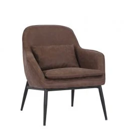 MOYCOR Fauteuils Fauteuil En Métal Noir Et Similicuir Marron