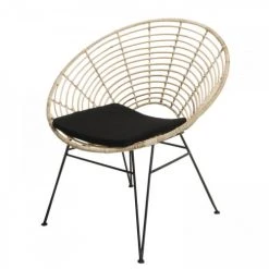 MACABANE Fauteuils Fauteuil En Rotin Naturel Coussin Noir Pieds Métal -Magasin De Chaises fauteuil en rotin naturel coussin noir pieds metal 3