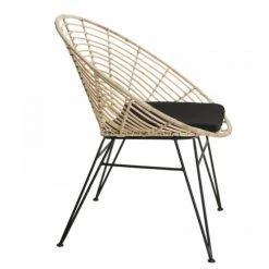 MACABANE Fauteuils Fauteuil En Rotin Naturel Coussin Noir Pieds Métal -Magasin De Chaises fauteuil en rotin naturel coussin noir pieds metal 4