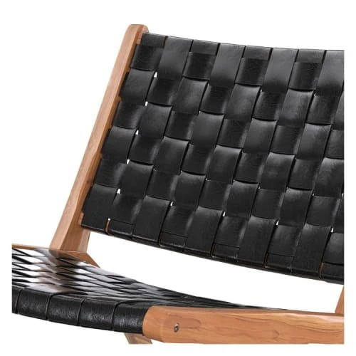 Fauteuil en teck et cuir tréssé noir Rendez Vous Déco Fauteuils Fauteuil En Teck Et Cuir Tréssé Noir -Magasin De Chaises fauteuil en teck et cuir tresse noir 1