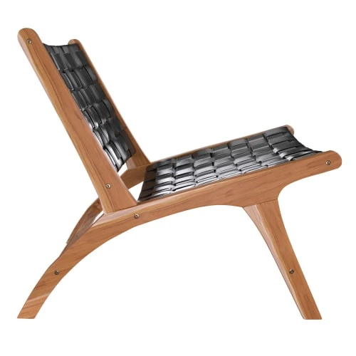 Fauteuil en teck et cuir tréssé noir Rendez Vous Déco Fauteuils Fauteuil En Teck Et Cuir Tréssé Noir -Magasin De Chaises fauteuil en teck et cuir tresse noir 5