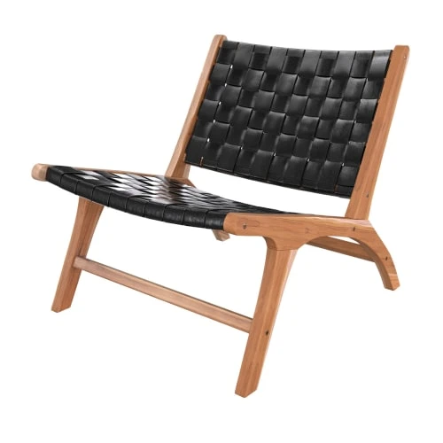 Fauteuil en teck et cuir tréssé noir Rendez Vous Déco Fauteuils Fauteuil En Teck Et Cuir Tréssé Noir -Magasin De Chaises fauteuil en teck et cuir tresse noir