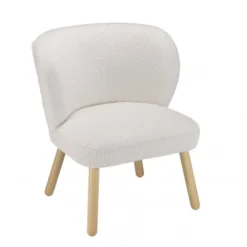 MACABANE Fauteuils Fauteuil En Tissu Bouclette Blanc Pieds En Bois