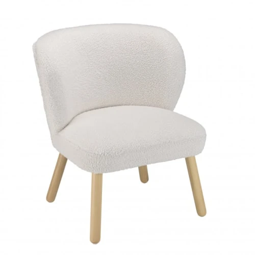 MACABANE Fauteuils Fauteuil En Tissu Bouclette Blanc Pieds En Bois -Magasin De Chaises fauteuil en tissu bouclette blanc pieds en bois