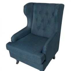 Beliani Fauteuils Fauteuil En Tissu Tapissé Bleu Foncé -Magasin De Chaises fauteuil en tissu tapisse bleu fonce 4