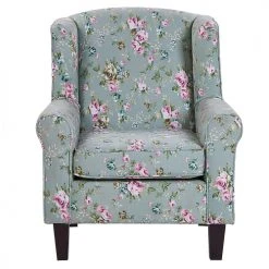 Beliani Fauteuils Fauteuil En Tissu Vert à Motif Floral Avec Repose-pieds -Magasin De Chaises fauteuil en tissu vert a motif floral avec repose pieds 2