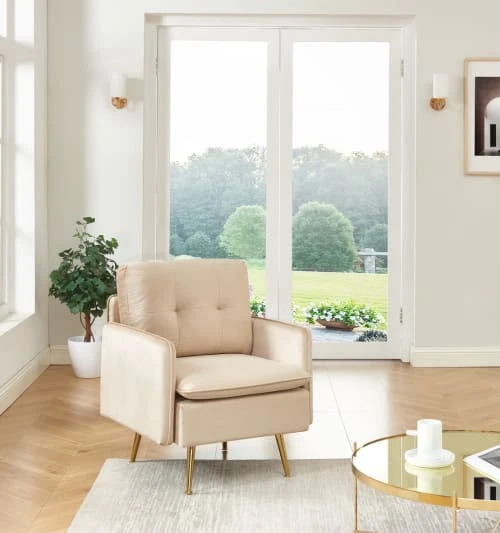 Fauteuil en velours 1 place beige Baita Fauteuils Fauteuil En Velours 1 Place Beige -Magasin De Chaises fauteuil en velours 1 place beige 1